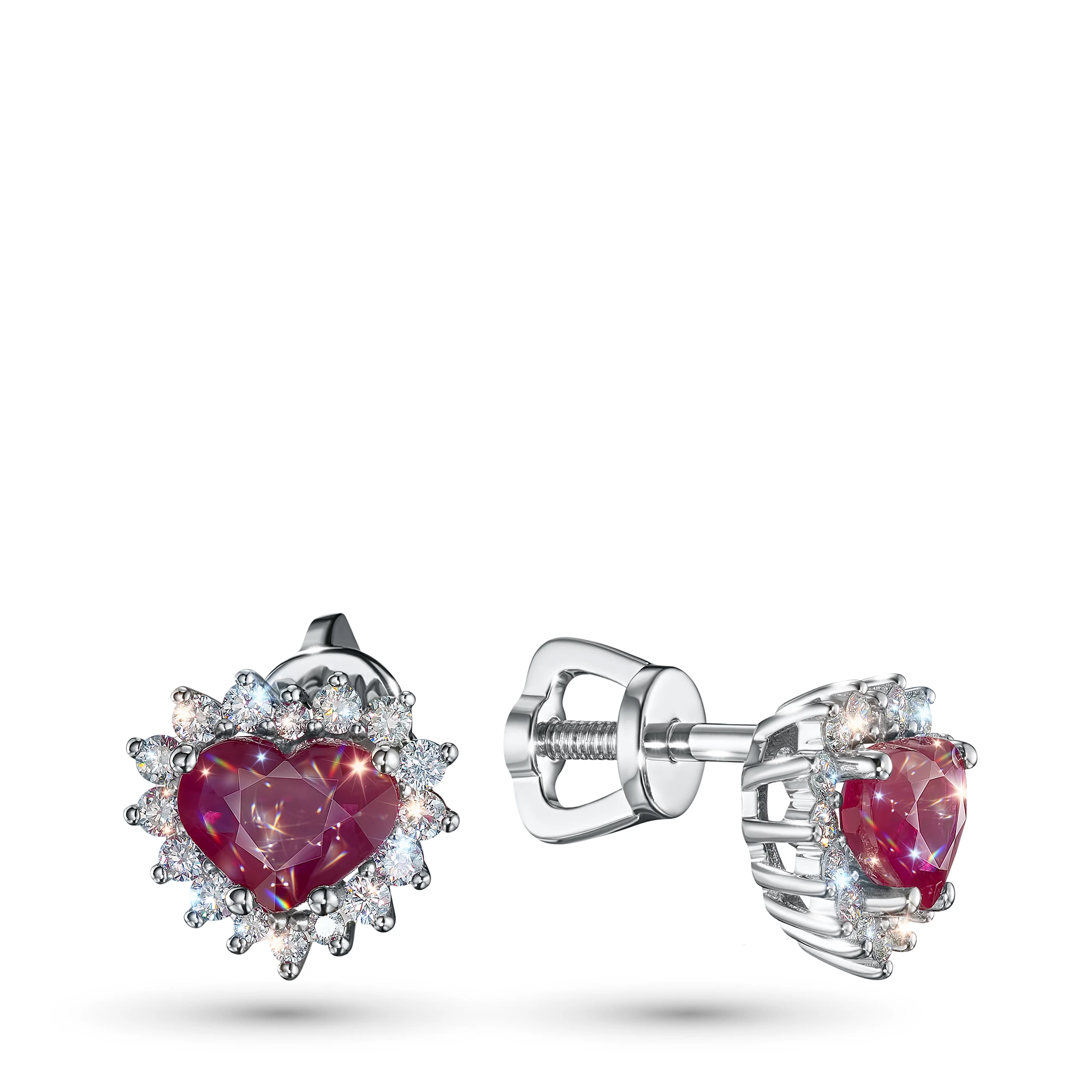 Пусеты из белого золота с рубинами и бриллиантами э4739пс01210409