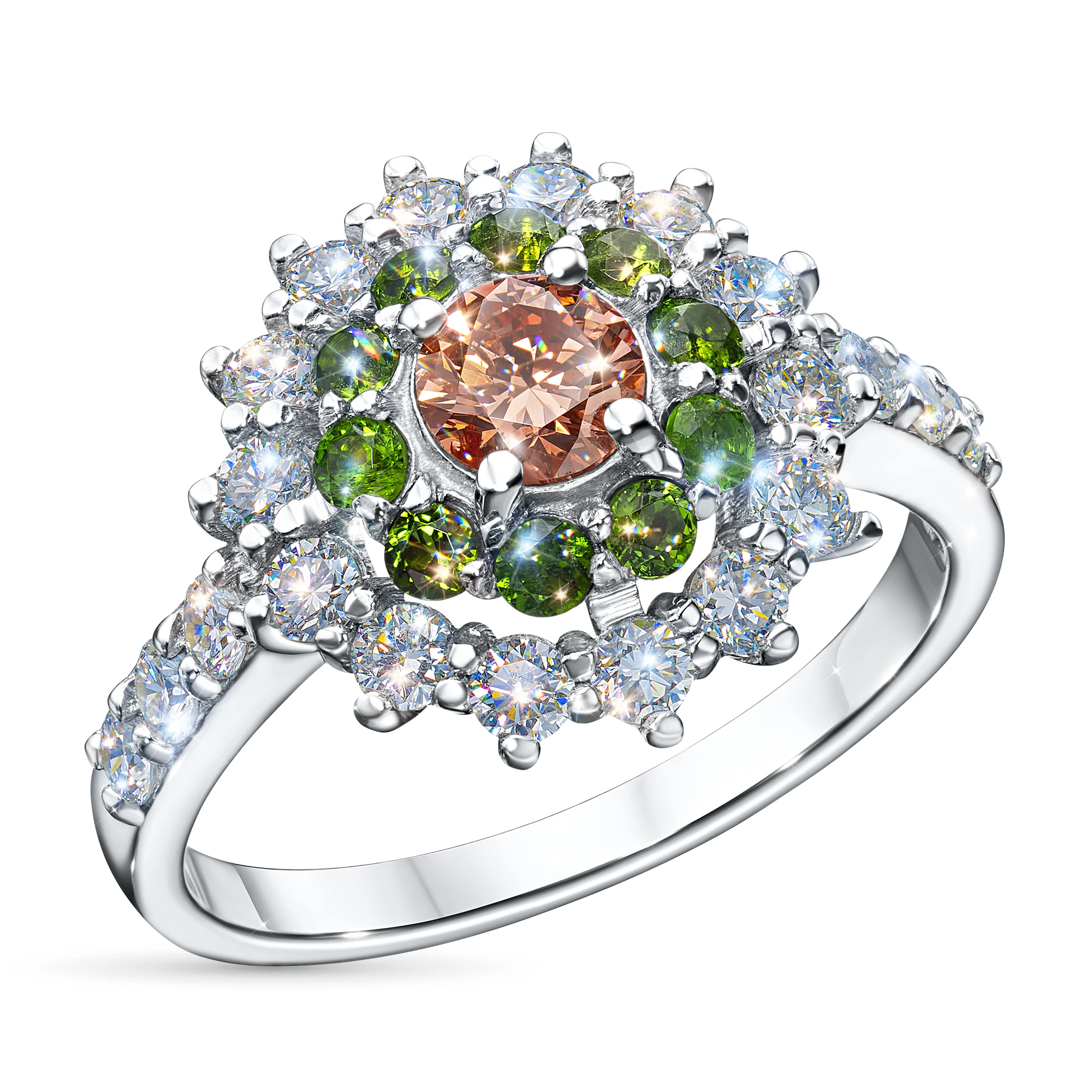 

Кольцо из серебра с хромдиопсидами э0654кц05250352_pink, э0654кц05250352_pink