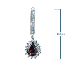 Серьги из белого золота с гранатами и бриллиантами