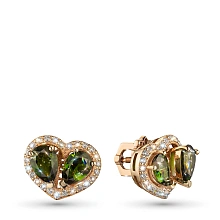 Пусеты из красного золота с и хромдиопсидами и бриллиантами выращенными