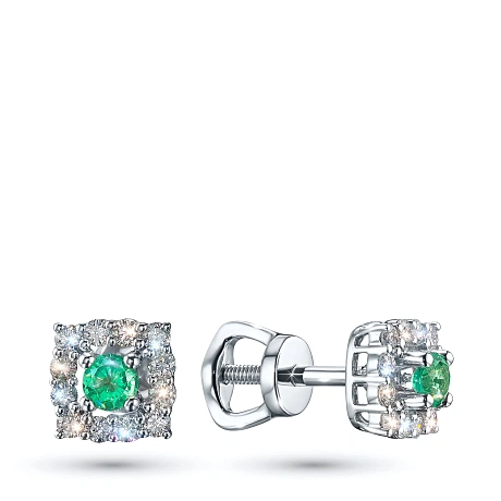 Пусеты из серебра с изумрудами