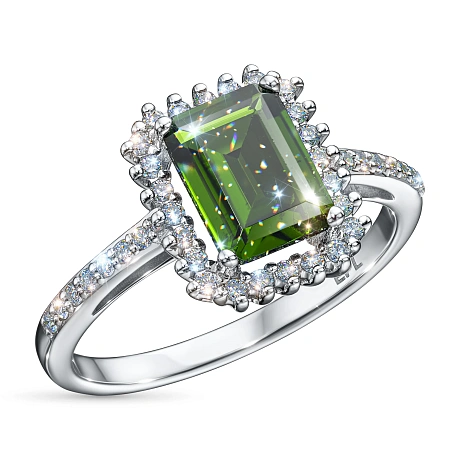 Кольцо из белого золота с хромдиопсидом