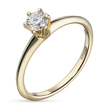 Классическое кольцо из желтого золота с бриллиантом