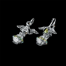 Серьги из серебра с, хризолитами, хромдиопсидами и цитринами c бриллиантами