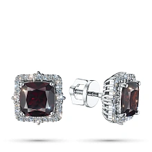 Пусеты из белого золота с гранатами и бриллиантами