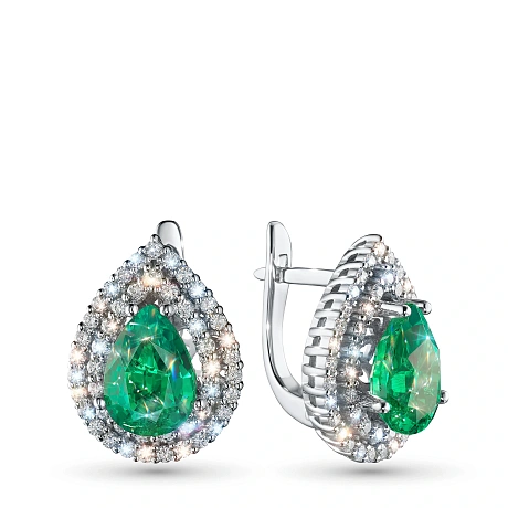 Серьги из белого золота с изумрудами