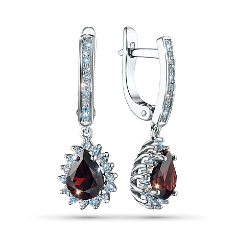 Серьги из белого золота с гранатами