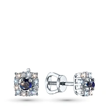 Пусеты из серебра с сапфирами и бриллиантами