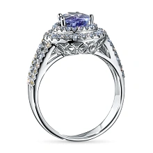 Кольцо из белого золота с танзанитом и бриллиантами выращенными