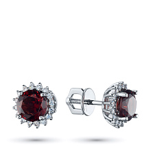 Пусеты из белого золота с бриллиантами и гранатами (изготовление)