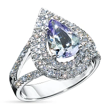 Кольцо из белого золота с танзанитом и бриллиантами выращенными