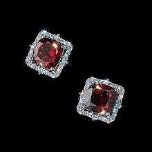 Пусеты из белого золота с гранатами и бриллиантами