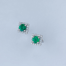 Пусеты из белого золота с бриллиантами и изумрудами (изготовление)