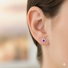 Пусеты из серебра с рубинами и бриллиантами