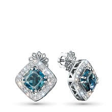 Пусеты из серебра с топазами и бриллиантами