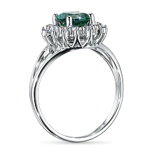 Кольцо из белого золота с изумрудом и бриллиантами