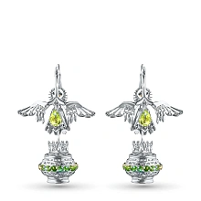 Серьги из серебра с, хризолитами, хромдиопсидами и цитринами c бриллиантами