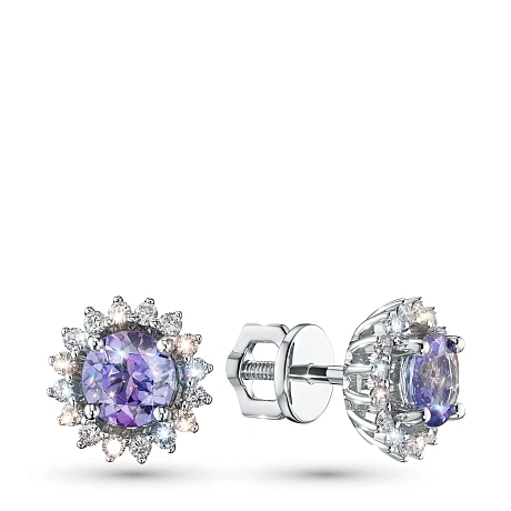 Пусеты из белого золота с танзанитами