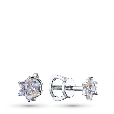 Пусеты из серебра с танзанитами