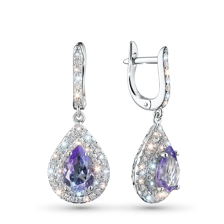 Серьги из белого золота с танзанитами