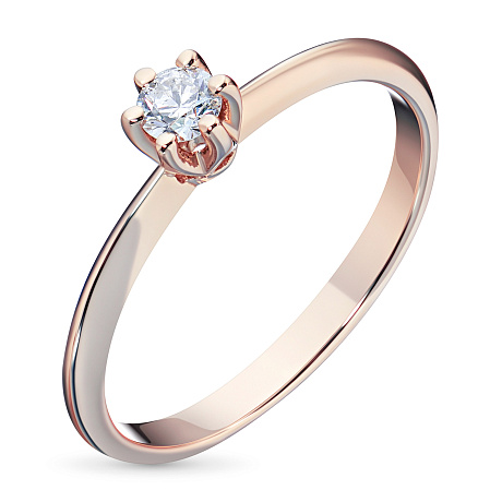 Классическое кольцо из красного золота с бриллиантом