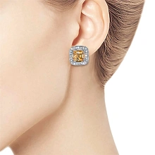 Пусеты из серебра с цитринами и бриллиантами