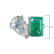 Кольцо из белого золота с изумрудом и бриллиантами