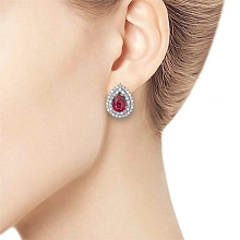 Серьги из белого золота с рубинами и бриллиантами выращенными