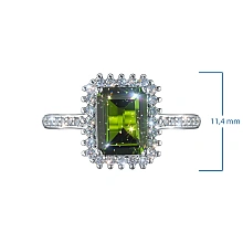 Кольцо из белого золота с хромдиопсидом и бриллиантами