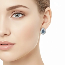 Серьги из белого золота с сапфирами и бриллиантами выращенными