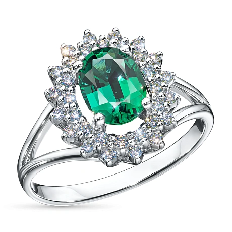 Кольцо из белого золота с изумрудом