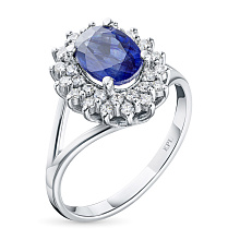 Кольцо из белого золота с сапфиром и бриллиантом (изготовление)