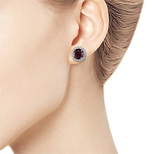 Пусеты из белого золота с бриллиантами и гранатами (изготовление)