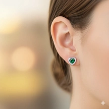 Пусеты из белого золота с и изумрудами и бриллиантами