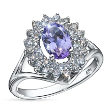 Кольцо из белого золота с танзанитом и бриллиантами