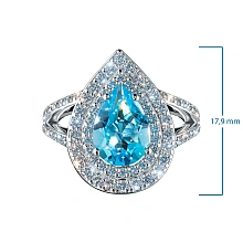 Кольцо из белого золота с топазом и бриллиантами выращенными