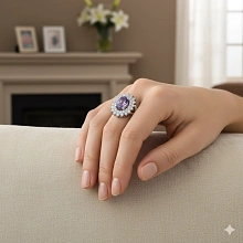 Кольцо из белого золота с танзанитом и бриллиантами