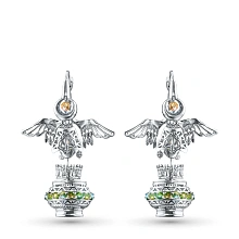 Серьги из серебра с, хризолитами, хромдиопсидами и цитринами c бриллиантами