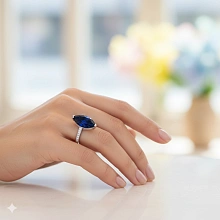 Кольцо из белого золота с и сапфиром и бриллиантами