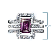 Кольцо из белого золота с родолитом и бриллиантами